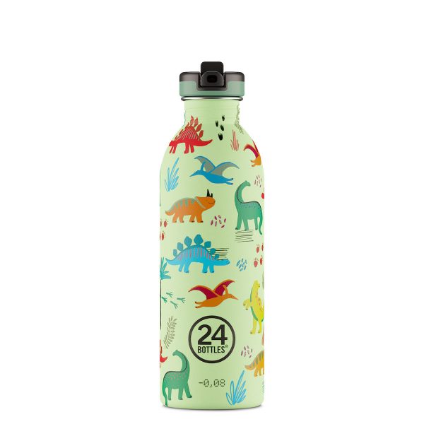 24Bottles nachhaltige Kindertrinkflasche Dinos aus Edelstahl mit Sportcap 500ml Jurrasic Friends